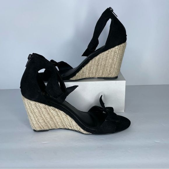 Chase + Chloe Black Bow Espadrilles Wedges 9 - Picture 2 of 8